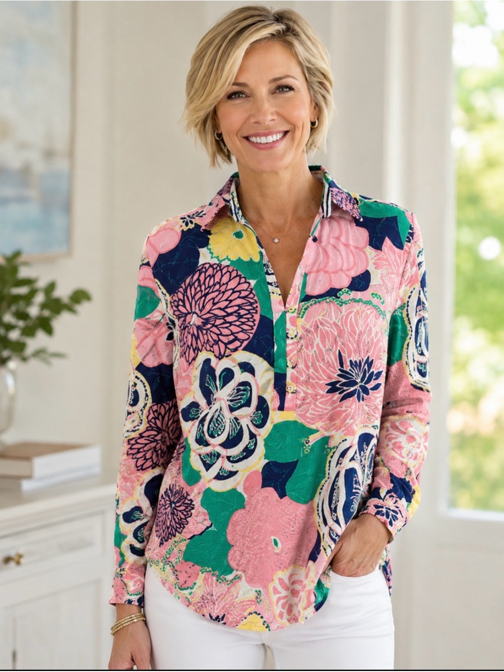 Talbots Classic Cotton Floral Blouse